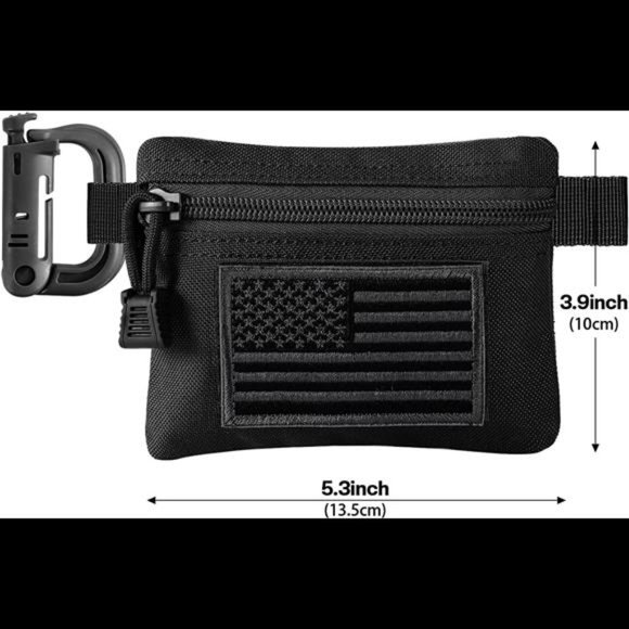 2 Pack Tactical Compact EDC Pouches w/2 US Flag Patches + 2 D-Rings - Picture 3 of 6